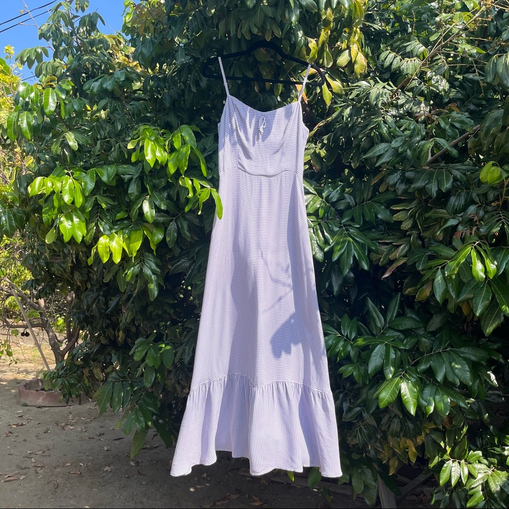 Reformation lilac purple gingham plaid sleeveless maxi dress
